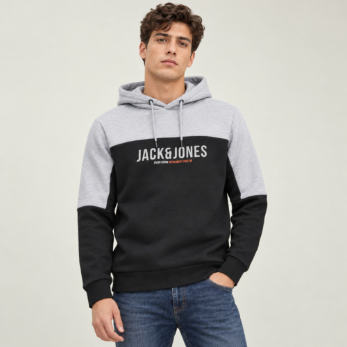 JACK & JONES Grey and Black Colour-Block Hoodie