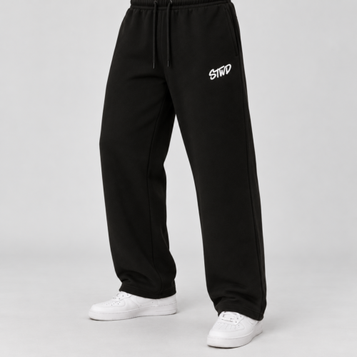 STWD Men’s Black Baggy Trousers – Fleece Fabric