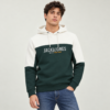 JACK & JONES White and Dark Green Colour-Block Hoodie