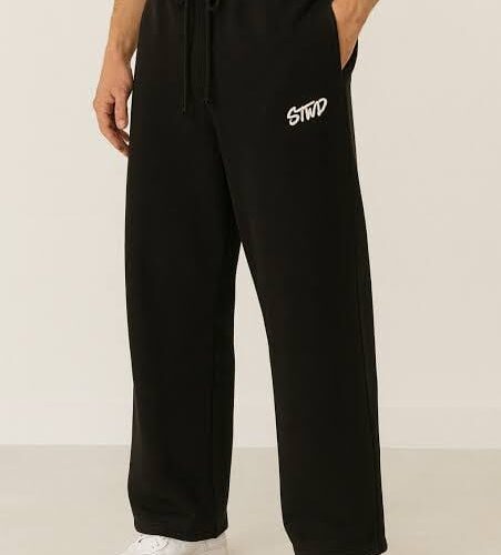 STWD Men’s Black Baggy Trousers – Fleece Fabric