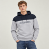 JACK & JONES Grey Hoodie with Blue Upper Panel
