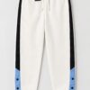 Bershka Cream Side-Stripe Joggers with Blue Leg Panels