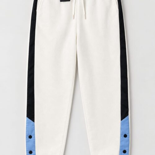 Bershka Cream Side-Stripe Joggers with Blue Leg Panels