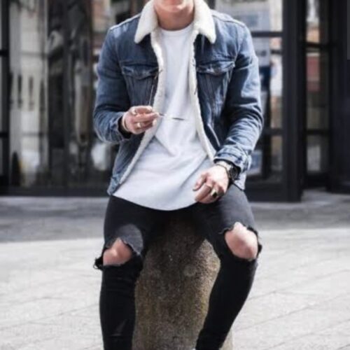 Men's Blue Sherpa-Lined Denim Jacket — main product image
