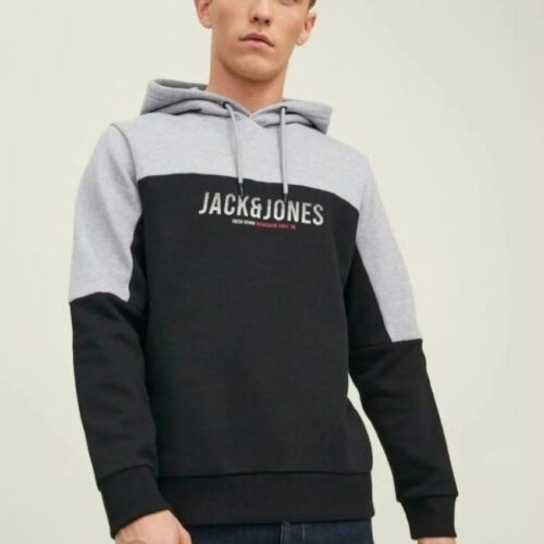 JACK & JONES Grey and Black Colour-Block Hoodie