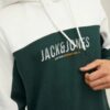 JACK & JONES White and Dark Green Colour-Block Hoodie